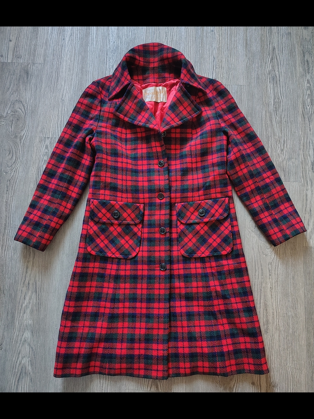 VTG Pendleton Women's Red Tartan Plaid Pure Virgin Wool Midi Pea Coat Sz 6/8 USA - Picture 4 of 12